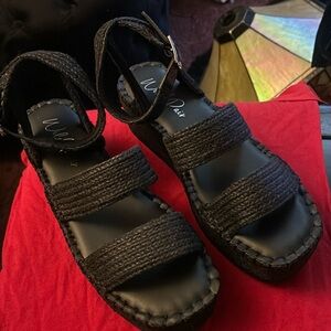 Showstop Wedge Sandals by Wild Pair in Black (NWT)